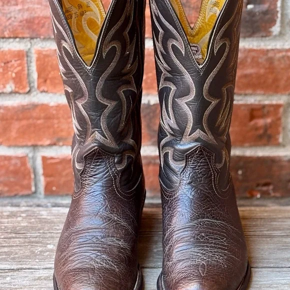 Nocona Men's Brown Bullhide Leather Western Cowboy Boots Sz 8.5EE Wide - Picture 2 of 9